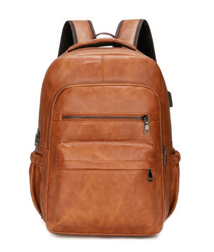 Leather Backpack High Quality USB Charging PU Leather Laptop Backpacks For Men Teenagers Boys - Lusy Store LLC
