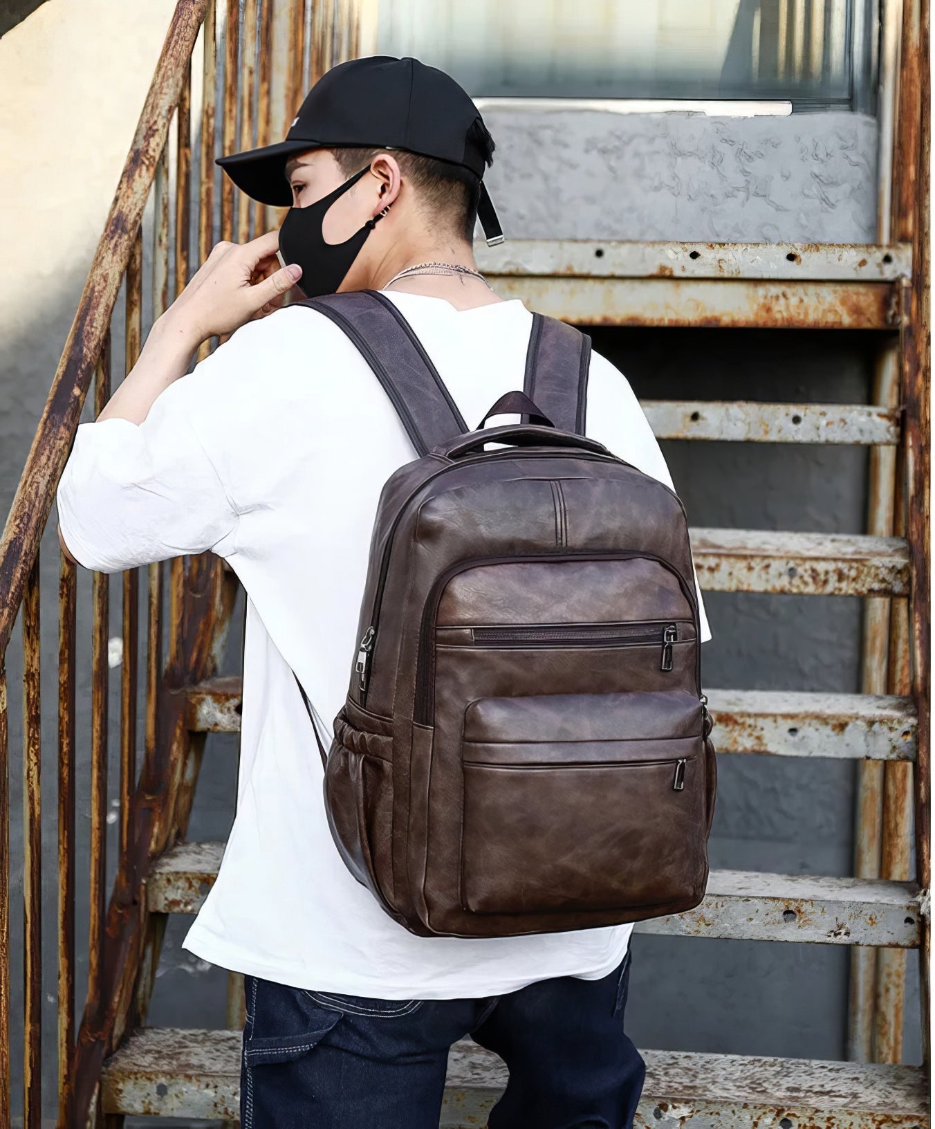Leather Backpack High Quality USB Charging PU Leather Laptop Backpacks For Men Teenagers Boys - Lusy Store LLC