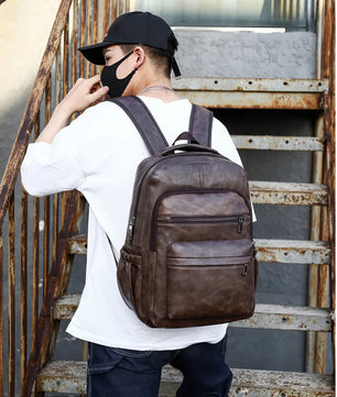 Leather Backpack High Quality USB Charging PU Leather Laptop Backpacks For Men Teenagers Boys - Lusy Store LLC