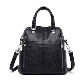 Leather Backpack High Quality Women Shoulder Bags Multifunction Travel Backpack Black 10.24x9.45x4.72 inch