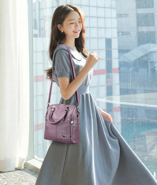 Leather Backpack High Quality Women Shoulder Bags Multifunction Travel Backpack - Lusy Store LLC