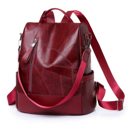 Leather Backpack High Quality Womens Soft Leather Simple Fashion Antitheft Shoulder Bags Red 13.39x12.60x5.51 inch