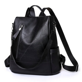 Leather Backpack High Quality Womens Soft Leather Simple Fashion Antitheft Shoulder Bags Black 13.39x12.60x5.51 inch
