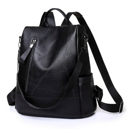 Leather Backpack High Quality Womens Soft Leather Simple Fashion Antitheft Shoulder Bags Black 13.39x12.60x5.51 inch