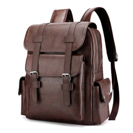 Leather Backpack Male Large Laptop PU Leather For Teenagers Boys Dark Brown 14.96x13.39x4.72 inch