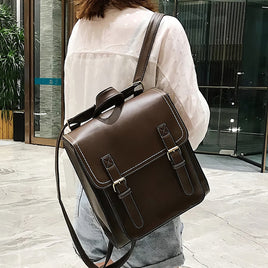 Leather Backpack Vintage Fashion School Bag for Girls Female Pu Leather High Quality Coffee 11.8x11.0x3.9 inch