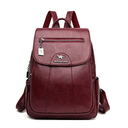 Leather Backpack Vintage Women Soft Leather Backpacks Casual Travel Wine Red 11.81x9.84x4.72 inch