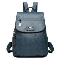 Leather Backpack Vintage Women Soft Leather Backpacks Casual Travel Sky Blue 11.81x9.84x4.72 inch