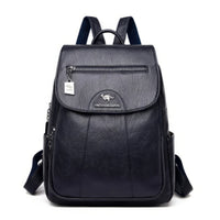 Leather Backpack Vintage Women Soft Leather Backpacks Casual Travel Blue 11.81x9.84x4.72 inch