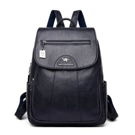 Leather Backpack Vintage Women Soft Leather Backpacks Casual Travel Blue 11.81x9.84x4.72 inch