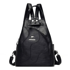 Leather Backpack Zipper Female Teenage Girls Chest Bag Travel BackPack Black 11.8x10.2x5.1 inch