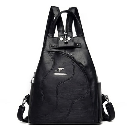 Leather Backpack Zipper Female Teenage Girls Chest Bag Travel BackPack Black 11.8x10.2x5.1 inch