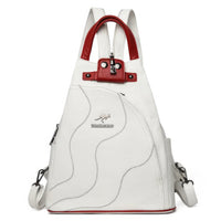 Leather Backpack Zipper Female Teenage Girls Chest Bag Travel BackPack White 11.8x10.2x5.1 inch