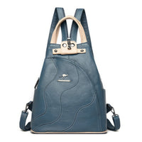 Leather Backpack Zipper Female Teenage Girls Chest Bag Travel BackPack Blue 11.8x10.2x5.1 inch