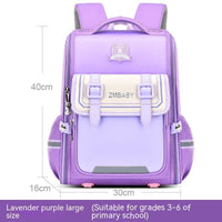 Lightweight One-piece Open Spine Protection Children's Schoolbag Purple Large Size