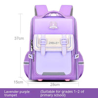 Lightweight One-piece Open Spine Protection Children's Schoolbag Purple Small Size