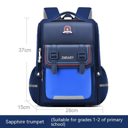 Lightweight One-piece Open Spine Protection Children's Schoolbag Blue Small Size