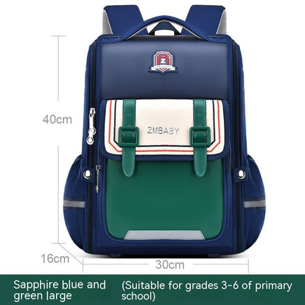 Lightweight One-piece Open Spine Protection Children's Schoolbag Green Plus Size