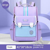 Lightweight Spine-Protecting Schoolbag for Female Primary School Students, Alleviates Burden Purple Large Size