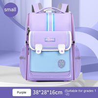 Lightweight Spine-Protecting Schoolbag for Female Primary School Students, Alleviates Burden Purple Small Size Small Size