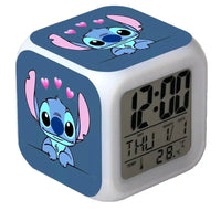 Lilo & Stitch 7-color Variable Alarm Clock - Cute PVC Stitch Cartoon Figure Toy for Kids 4 10x10x10cm