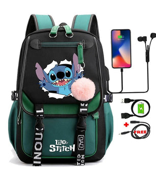 Lilo & Stitch Canvas Backpack for Girls - Anime School Bag with Laptop Compartment - Lusy Store LLC