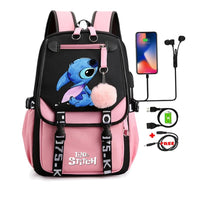 Lilo & Stitch Canvas Backpack for Girls - Anime School Bag with Laptop Compartment - Lusy Store LLC