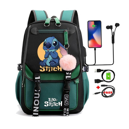 Lilo & Stitch Canvas Backpack for Girls - Anime School Bag with Laptop Compartment - Lusy Store LLC
