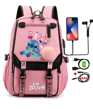 Lilo & Stitch Canvas Backpack for Girls - Anime School Bag with Laptop Compartment - Lusy Store LLC