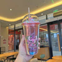 Lilo & Stitch Double Layer Plastic Water Cup Portable and Creative Gift Mug for Milk, Coffee 4 450ml