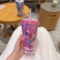 Lilo & Stitch Double Layer Plastic Water Cup Portable and Creative Gift Mug for Milk, Coffee 1 450ml