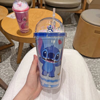 Lilo & Stitch Double Layer Plastic Water Cup Portable and Creative Gift Mug for Milk, Coffee 2 450ml