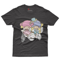 Little twin stars t shirt - Cute funny graphic tees - Unisex novelty cotton t shirt Black