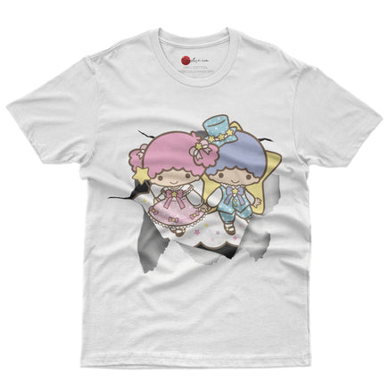 Little twin stars t shirt - Cute funny graphic tees - Unisex novelty cotton t shirt White