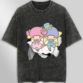 Little twin stars t shirt - Cute funny graphic tees - Unisex wide sleeve style Dark Gray