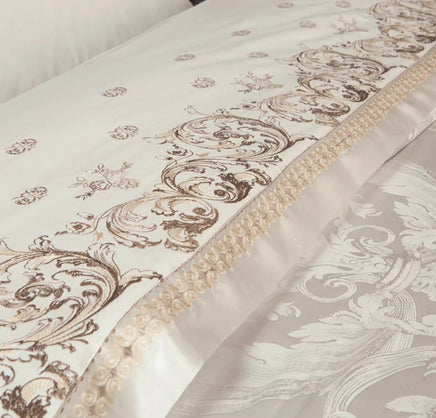 Luxury Bedding Sets Beige Embroidered Cotton Bedspread King Queen Size Luxury Bed Room - Lusy Store LLC