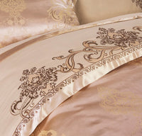 Luxury Bedding Sets Beige Embroidered Cotton Bedspread King Queen Size Luxury Bed Room - Lusy Store LLC
