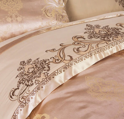 Luxury Bedding Sets Beige Embroidered Cotton Bedspread King Queen Size Luxury Bed Room - Lusy Store LLC