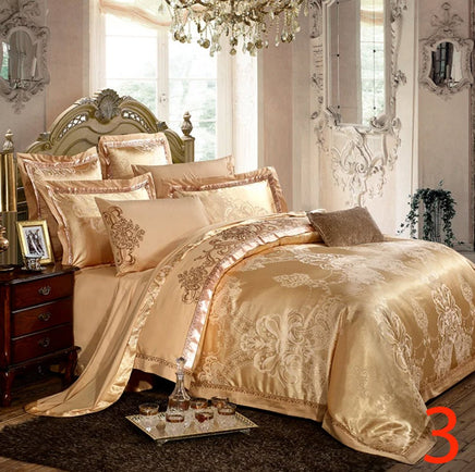 Luxury Bedding Sets Beige Embroidered Cotton Bedspread King Queen Size Luxury Bed Room - Lusy Store LLC