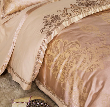 Luxury Bedding Sets Beige Embroidered Cotton Bedspread King Queen Size Luxury Bed Room - Lusy Store LLC