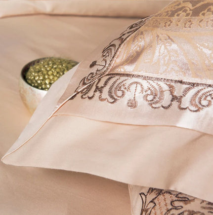 Luxury Bedding Sets Beige Embroidered Cotton Bedspread King Queen Size Luxury Bed Room - Lusy Store LLC
