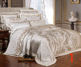 Luxury Bedding Sets Beige Embroidered Cotton Bedspread King Queen Size Luxury Bed Room - Lusy Store LLC