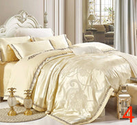 Luxury Bedding Sets Beige Embroidered Cotton Bedspread King Queen Size Luxury Bed Room - Lusy Store LLC