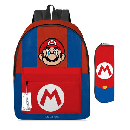 Mario Backpack 2pcs/set School Bag Cartoon Pencil Case Elementary and Middle School - Lusy Store LLC