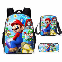 Mario Backpack 3pcs Boys Girls Brothers Mario Primary and Middle School Schoolbag - Lusy Store LLC