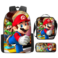 Mario Backpack 3pcs Boys Girls Brothers Mario Primary and Middle School Schoolbag - Lusy Store LLC