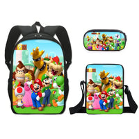 Mario Backpack 3pcs Boys Girls Brothers Mario Primary and Middle School Schoolbag - Lusy Store LLC