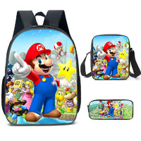 Mario Backpack 3pcs Boys Girls Brothers Mario Primary and Middle School Schoolbag - Lusy Store LLC