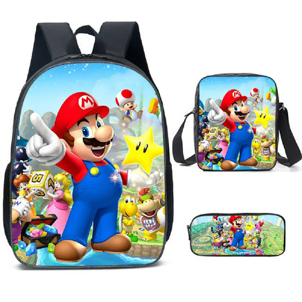 Mario Backpack 3pcs Boys Girls Brothers Mario Primary and Middle School Schoolbag - Lusy Store LLC