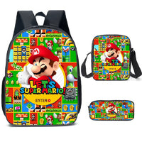 Mario Backpack 3pcs Boys Girls Brothers Mario Primary and Middle School Schoolbag - Lusy Store LLC